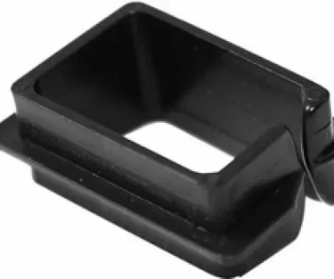 A small, rectangular black plastic bracket—Isomac 000457 Chute No. 8—with an open center and angled edges is shown from above on a white background. © 2025 1st-line.com