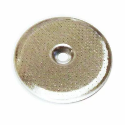 The Isomac 000510 Grouphead Shower/Dispersion Screen N048 - Venus Only is a round metal espresso filter with a central hole and fine perforations, designed for grouphead use in compatible machines. © 2025 1st-line.com
