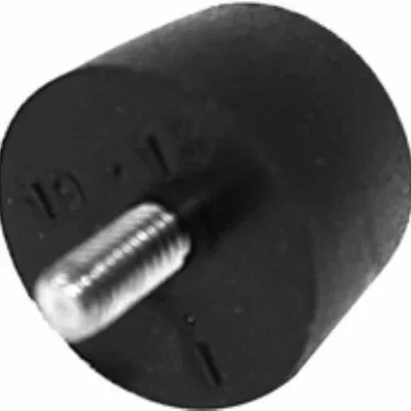 The Isomac 000594 Rubber Foot/Leg with screw (no nut) - Piedino No. 6 is a black cylindrical bumper with a threaded metal stud for mounting or vibration isolation. © 2025 1st-line.com
