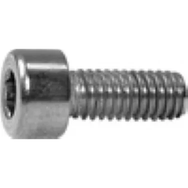 A close-up of the Olympia Socket/Connector Head Cap Screw M4x10, showing its metallic cylindrical head and threaded body, designed for fastening machine parts. © 2025 1st-line.com