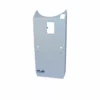 The Rancilio 21202371 White Face Support for Rancilio Rocky Doser is a light blue rectangular metal panel with various cut-outs and holes, shown standing upright against a plain white background. © 2025 1st-line.com