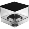 A transparent cube display case with a central black stand and lid, perfect for showcasing products such as the Eureka 5204.0000 Bean Hopper - 250g, with lid. © 2025 1st-line.com