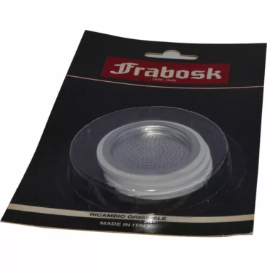 Frabosk 997.70 - 3 Gaskets + 1 Filter Set for 1 Cup Espresso Coffee Maker packaged on black and red cardboard with clear plastic display; labeled Ricambio Originale and Made in Italy. © 2025 1st-line.com