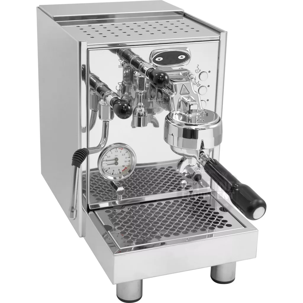 The DISCONTINUED Bezzera BZ07 DE PID Electronic Espresso Machine boasts a stainless steel body, portafilter, PID temperature control, pressure gauge, steam wand, and control knobs—all shown on a plain white background. © 2025 1st-line.com
