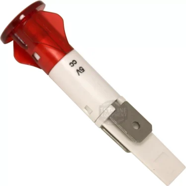 A close-up of a red and white 5A automotive blade fuse, showing its metal prong—perfect for use with the Lelit CD514 Red Indicator Light - 110V or other devices that require a similar fuse. © 2025 1st-line.com