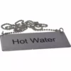 The Update International Hot Water Chain Sign is a rectangular metal tag with Hot Water printed on it, attached to a silver ball chain. © 2025 1st-line.com