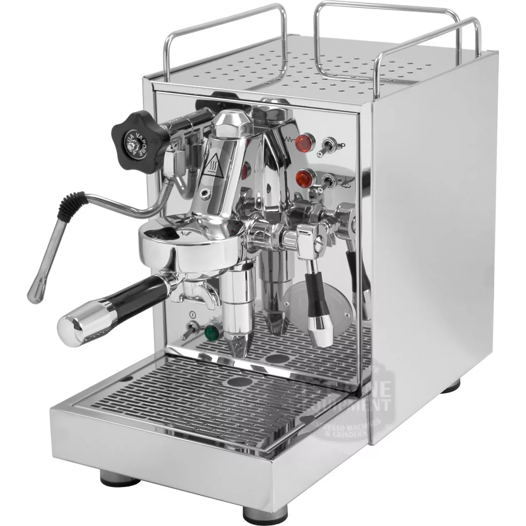 The DISCONTINUED ECM Classika PID Espresso Machine boasts a stainless steel build, portafilter, steam wand, pressure gauge, control knobs, and a drip tray with cup platform, displayed against a plain white background. © 2025 1st-line.com