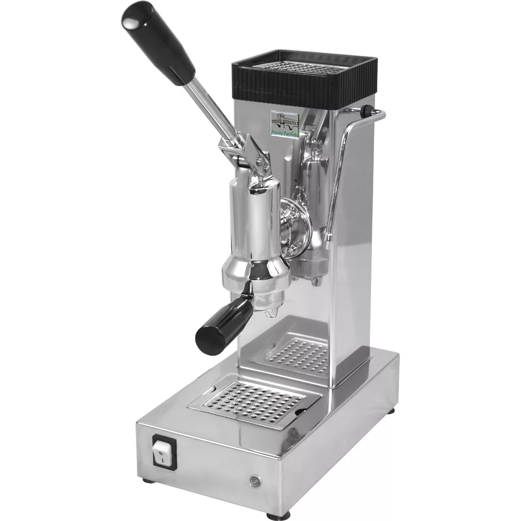 The REDIRECTED Ponte Vecchio Export Stainless Steel Espresso Machine features a lever handle, drip tray, and base switch, expertly designed for brewing perfect espresso shots. © 2025 1st-line.com
