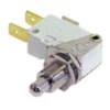 The DISCONTINUED - Faema 250V 10A Button Micro is a compact metal and plastic push-button switch with two brass terminals and a threaded shaft for panel mounting. © 2025 1st-line.com