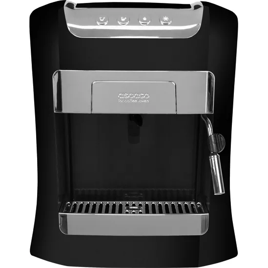 The REDIRECTED Ascaso Kap Tronic Capsule Espresso Machine - black has a silver finish, steam wand on the right, top-mounted buttons, and a drip tray below the dispenser. © 2025 1st-line.com