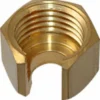 The Lelit MC040 Steam Valve Stem Nut features internal threading and a flat edge from a partial section cut out, making it ideal for steam valve assemblies in Lelit machines. © 2025 1st-line.com