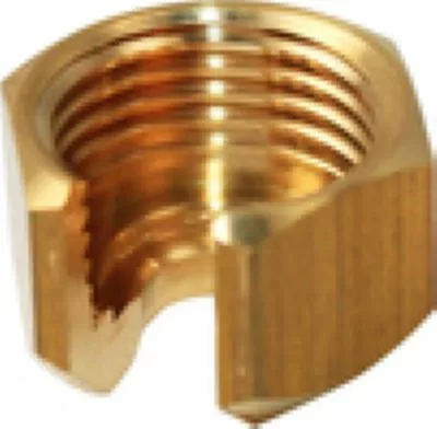 A close-up of a DISCONTINUED Lelit MC215 Steam Valve Stem Nut with a cutaway section, showing the internal threading and shiny metallic surface. © 2025 1st-line.com