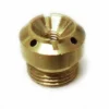 A close-up of the Lelit MC138 Jet Breaker Nut, a small brass part with a slotted head, threaded body, and three holes near the top—designed for use with Lelit espresso machines. © 2025 1st-line.com