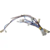The Lelit MC197 110V Wiring Assembly features blue and brown wires with white plastic connectors and terminals, secured with a yellow twist tie, shown against a white background. © 2025 1st-line.com