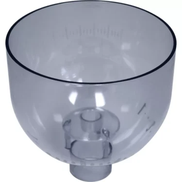 The Lelit MC342/250 Short Blue Tinted Bean Hopper is a transparent, blue-tinted plastic hopper with a wide opening, measurement markings around the sides, and a cylindrical base inspired by classic Lelit design. © 2025 1st-line.com