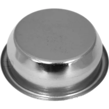 A shiny, round, silver 58 mm cap with a smooth, slightly domed surface and raised edge—ideal as the Lelit MC754-C Filter Basket / Cup - blind. © 2025 1st-line.com