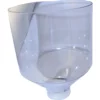 A clear plastic funnel with a wide, oval top and narrow spout—perfect for pouring into small containers or attaching to the Quamar Bean Hopper - T48. © 2025 1st-line.com
