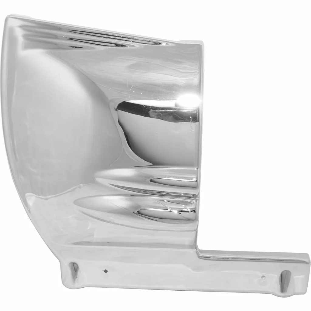 SOLD La Nuova Era Left Side Panel - Cuadra, returned: A chrome-plated automotive part with a smooth, curved surface and flat mounting section, reflects light and surroundings. © 2025 1st-line.com