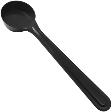A Grimac Measuring Scoop - 7 grams, plastic, black with a long handle is shown against a white background. © 2025 1st-line.com
