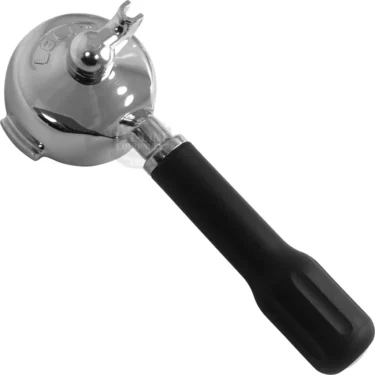 The Lelit XMC022LELIT 1-Cup Portafilter Assembly, featuring a metal filter and black handle, is shown from above on a white background. © 2025 1st-line.com