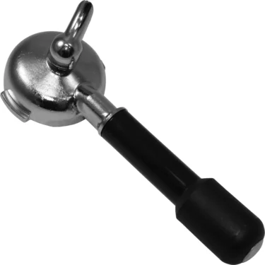 The Elektra 03434039 58mm Single Spout Commercial Portafilter (basket NOT included) features a black handle and is photographed on a white background. © 2025 1st-line.com