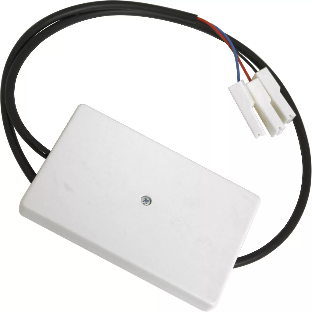 The La Nuova Era CuadSensor Probe/Sensor is a rectangular white electronic component with a central screw, connected to black cables terminating in white plastic connectors that reveal red, blue, and black wires. © 2025 1st-line.com