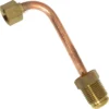 The VBM TUBIP929 Coffee Boiler to Grouphead Inlet Tube / Pipe is a curved copper tube with a brass hex nut on one end and a threaded fitting on the other, designed for coffee boiler systems, shown against a white background. © 2025 1st-line.com