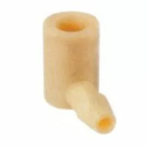 A beige cylindrical foam filter with a smaller angled tube at the base, both hollow, designed as the Ascaso I...71 Pump Suction Elbow Fitting, is shown on a white background. © 2025 1st-line.com