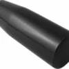 A black, cylindrical metal cowbell percussion instrument with a tapered body, its sleek form evocative of the Elektra 00469035 Bakelite Portafilter Handle. © 2025 1st-line.com
