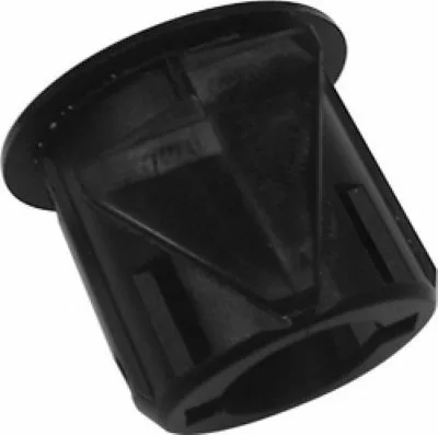 A black plastic cylindrical insert with a flanged rim and grooved sides, designed as a tube end cap or furniture glide—compatible with VBM ELETPULSUPOVD Bipolar Switch Oval Support systems. © 2025 1st-line.com