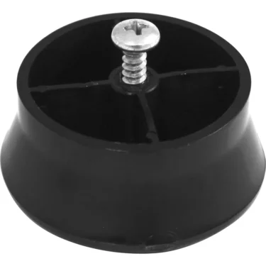 A black plastic furniture leg cap with a central metal screw, seen from above—crafted with the same precision as the Nemox 100825 Ground Coffee Presser. © 2025 1st-line.com