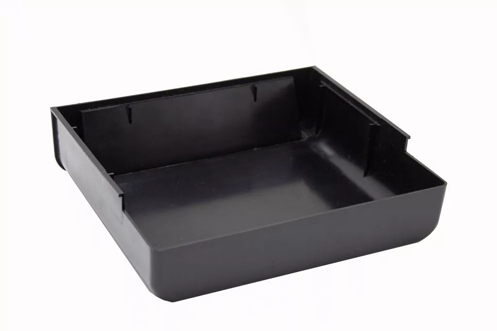 A black, rectangular Nemox 100823 Recovery Tank tray with slightly raised edges and a smooth interior is shown against a white background. © 2025 1st-line.com