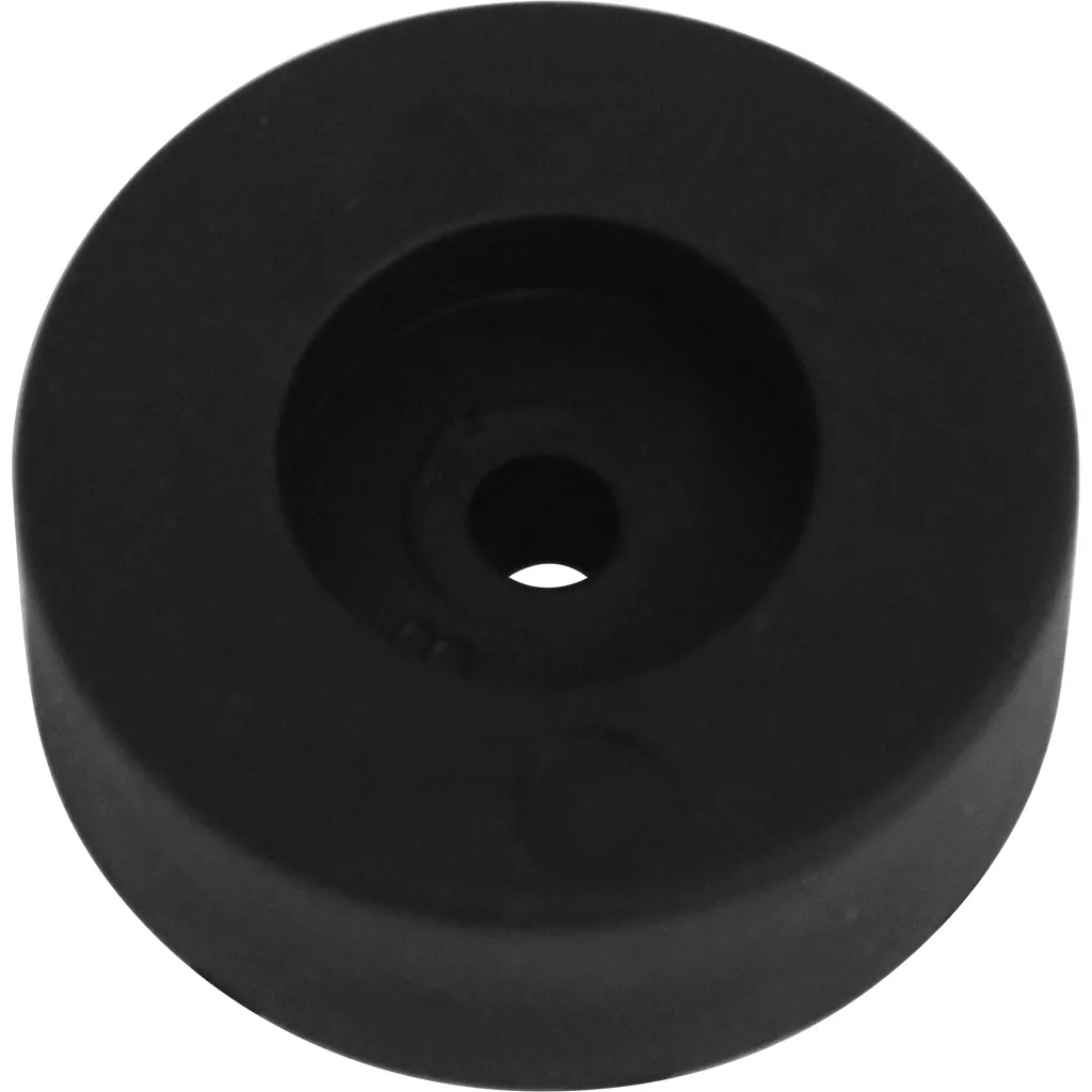 A black, round Ceado Foot/Leg for E37S, E6P, E6X, E9, and E92 models with a recessed center and small hole is displayed against a white background. © 2025 1st-line.com