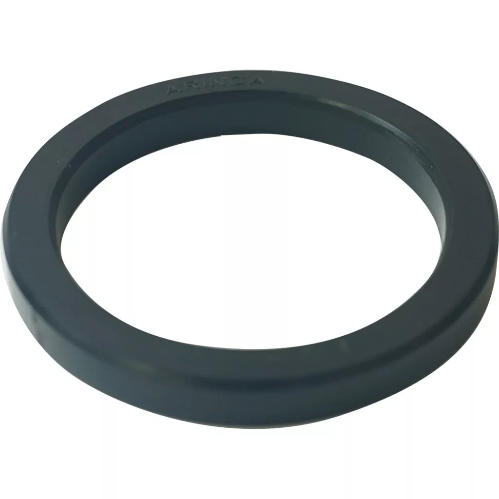A black rubber or plastic circular ring, the Gaggia G018 Replacement Portafilter Gasket (72x56x8.5mm), with a flat top and raised inner edge, is shown at an angle against a white background. © 2025 1st-line.com
