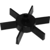 A black six-blade plastic impeller for the Rancilio 38123042 Lower Star - Doser - Rocky, featuring a central circular hub, shown at an angle on a white background. © 2025 1st-line.com