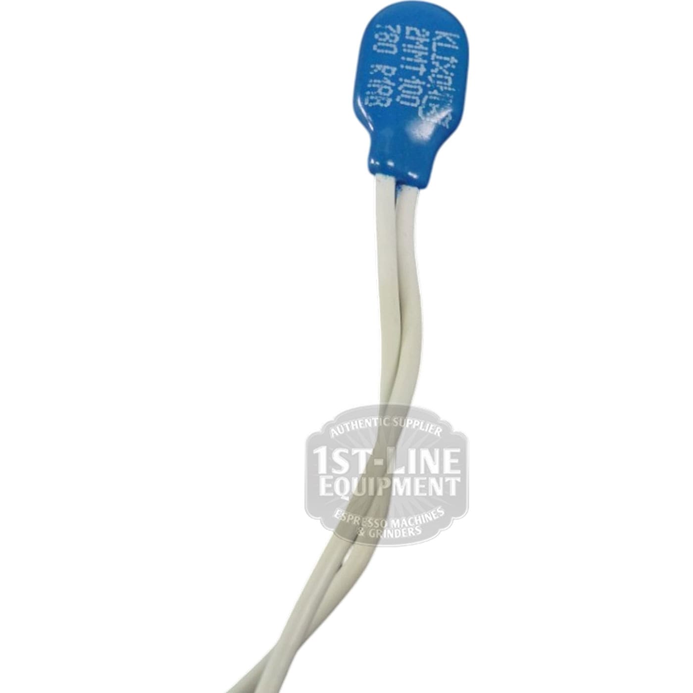 A blue, disk-shaped VBM TERMPROTDOMSU 110 Degree Thermic Protection sensor labeled “KSD301, 250V~10A, 110°C,” with white twisted wires and a “1ST-LINE EQUIPMENT” watermark. © 2025 1st-line.com