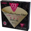 A box of Hario V60 03 Misarashi Paper Filters (40 count) for 1-6 cups in black, pink, and gold packaging with English and Japanese text plus a coffee filter image. © 2025 1st-line.com