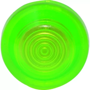 A bright, translucent green circular object with concentric raised rings in the center, viewed from above on a white background, resembles an Elektra 01312035 230V Green Neon Lamp. © 2025 1st-line.com