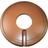 A Brown Wood Base by Elektra, designed for the Belle Epoque 3G, displayed on a white background with a round, flat, copper-colored object featuring a central hole and an edge notch or tab placed on top. © 2025 1st-line.com