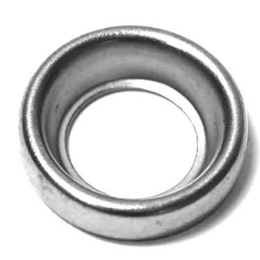 A close-up image of the Elektra 01311035 Chrome Ferrule / Ring Cap, featuring a circular, hollow design, ideal for reinforcing holes in fabric or other materials. © 2025 1st-line.com