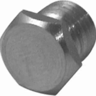 A close-up image of the Rancilio 25214001 Screw for Shower/Dispersion Screen (For Betsy), featuring a metal hex design with a flat end and threads, typically used to seal or close holes in machinery or piping. © 2025 1st-line.com