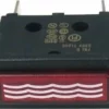 A close-up of a black rectangular rocker switch with a red button showing three white wavy lines, used as the Rancilio 34030090 Warning Light – No Water indicator for Rancilio Home machines. © 2025 1st-line.com