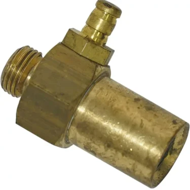A close-up of a brass hose fitting with a threaded male connector and smooth end, like those found on the Ascaso V.1817 S-2 Purge Valve, used for connecting pipes or hoses in plumbing. © 2025 1st-line.com