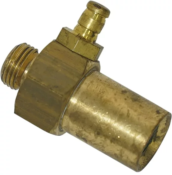 A close-up of a brass hose fitting with a threaded male connector and smooth end, like those found on the Ascaso V.1817 S-2 Purge Valve, used for connecting pipes or hoses in plumbing. © 2025 1st-line.com
