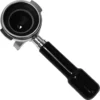 A close-up of a portafilter with a black handle, like the Elektra 03719034 Single Capsule Filter Holder Assembly, used in espresso machines to hold coffee grounds during brewing, shown on a white background. © 2025 1st-line.com