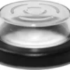 A close-up of a round magnifying glass with a clear, domed lens and black base—ideal for viewing small objects or fine print, such as details on the Elektra 02199035 Switch Cover. © 2025 1st-line.com
