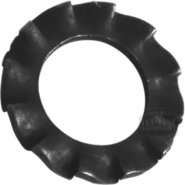 A close-up of a single Rancilio 37430600 Washer for Pump Support Bracket (0.6mm diameter), black and serrated with a wavy, ridged design, photographed against a plain white background. © 2025 1st-line.com