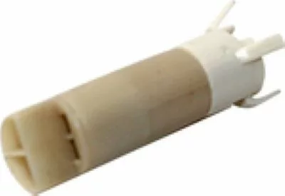 A close-up of a small, beige and white VBM ELETLAMNEONRO Orange/Red Warning Light electronic component, featuring prongs and slots—perfect for use in warning light assemblies. © 2025 1st-line.com