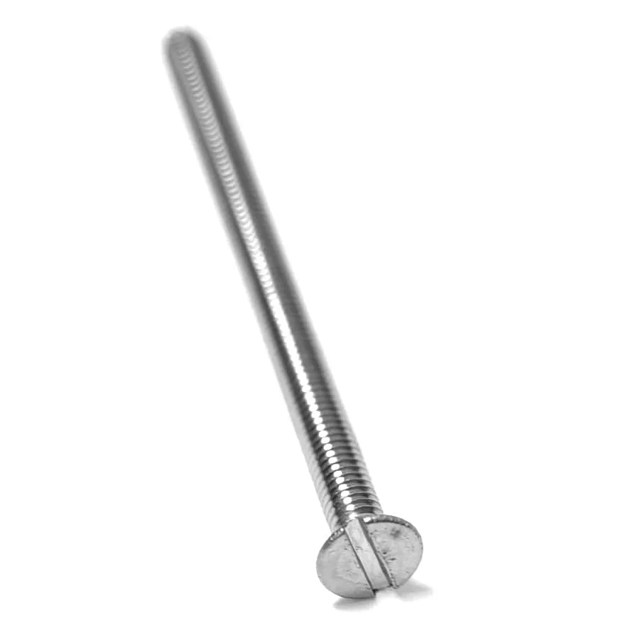 A close-up of an Elektra 01483035 Stainless Steel Screw M4X60 with a flat, slotted head, shown diagonally on a white background. © 2025 1st-line.com