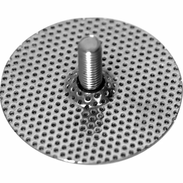 A close-up of an Elektra 02367034 E.S.E. Single Pod Kit metal disc shows its textured, perforated surface and a central threaded bolt. © 2025 1st-line.com
